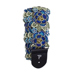 Blue & Gold Lace Ribbon 3D Floral Guitar Strap