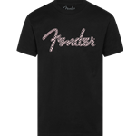 Fender Pink Checkerboard Spaghetti Logo Wavy Black T Shirt - Medium