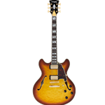 D'Angelico EXCEL DC XT w/bag Semi-Hollow Double Cutaway Electric Guitar - Iced Tea Burst Quilt