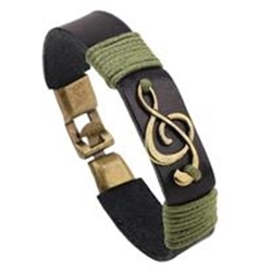 Black Leather Treble Clef Bracelet