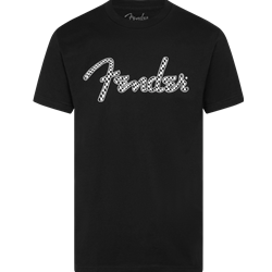 Fender Checkerboard Spaghetti Logo Wavy Black T Shirt - Small