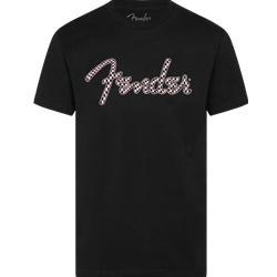 Fender Pink Checkerboard Spaghetti Logo Wavy Black T Shirt - Small